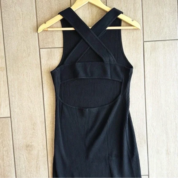 New AYR “The Vava” Black Ribbed Backless Midi Dress Size M - Picture 2 of 9